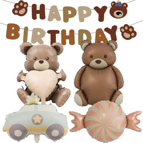 5 Pezzi Palloncini a Forma di Orso, XXL Pallone del Orsetto del di alluminio, Carino Palloncini per feste a tema con Orso per compleanno,Decorazione per Festa di Compleanno e Orso Palloncino