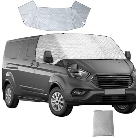 YWNYT Windschutzscheibenabdeckung für Ford Transit Custom, 2-lagige Baumwolle mit unterem Magnet, Frontscheiben-Wickelabdeckung Faltbare Thermo-Windschutzscheibenabdeckung