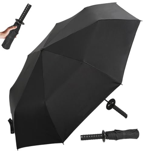 Obelunrp Paraguas Samurai | Triple Plegamiento Automático | Katana Paraguas Intensivo Fuerte | Mango No Deslizante | Accesorios de Cosplay de Regalo