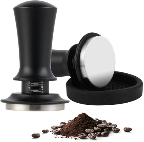 Kaffee Tamper - Espresso Tamper aus Edelstahl mit 30 lbs Anpressdruck Tamper mit eingebautem Federmechanismus für Siebträger (53mm)