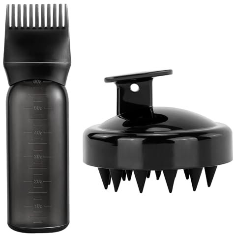 Kisvic 2 Stück Haaröl Applikator, Wurzelkamm Applikator Flasche und Haare Massagebürste, Hair Oil Applicator Bottle - Zuverlässiges Haarstyling Werkzeug für Haarfärbemittel Färbung, Schwarz