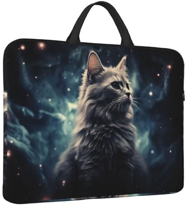 Laptop-Schutzhülle, 35,6 cm (14 Zoll), stoßfest, Motiv: Eine Katze im Nebel, Aktentasche, Computertasche mit Griff