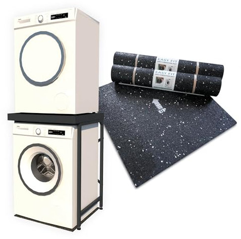 Appliance Stand - Grey with Worktop, Anti-Tip Plinth +2 Anti-Vibration Mats (600×600×8mm) | Heavy-Duty Washing Machine Stand & Universal Stacking Kit | Washer & Dryer Pedestal for Laundry