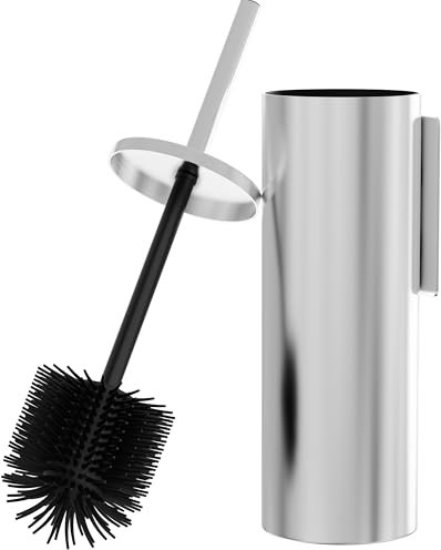 Hovea - 2er-Set Klobürste Wandmontage - Toilettenbürste Silikon & Metall - Wand WC-Bürste Ohne Bohren - Wandbefestigung mit Sticker oder Schraube - Rostfreier Edelstahl 304 - Klobürstenhalter - WC3621