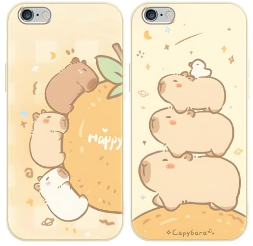2 Stück Süße Tier Handyhülle für iPhone 6 4.7 Hülle, TPU Flexible Silikon Schutzhülle mit Niedlich Cartoon Capybara Muster Aesthetic Cute Motiv Design Dünn Stoßfest Bumper Mädchen Case, Süße