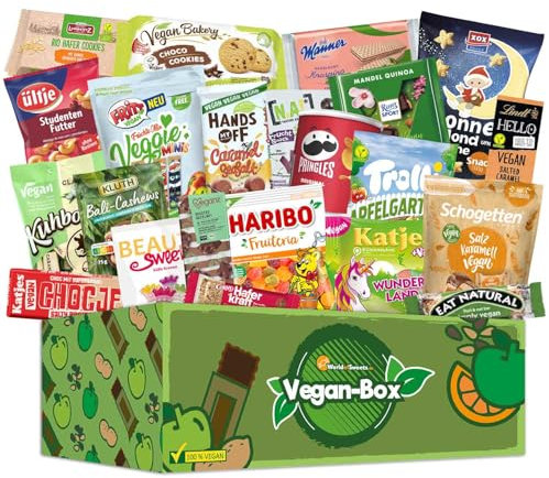 World of Sweets Vegan-Box, 20 Süßigkeiten & Snacks, 100% Pflanzlich, Geschenkbox mit Premium-Marken, 25,5 x 41 x 16 cm