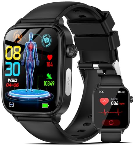 2025 Montre Connectée 𝐠𝐥𝐲𝐜é𝐦𝐢𝐞 𝐄𝐂𝐆/PPG/HRV/Acide Urique Homme Femme,1,96 Smartwatch avec Appel Bluetooth/SOS 24H Mesure Fréquence Cardiaque/Sommeil/SpO2/Montre Fitness (Moderne, 1.96)