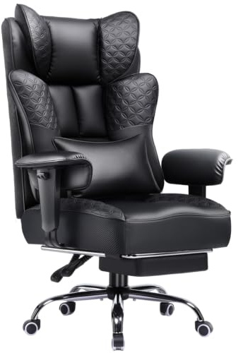 GTPLAYER Chaise de Bureau Ergonomique avec Repose-Pieds Fauteuil de Bureau en Similicuir PU 200KG, Chaise Ordinateur Réglable à Dossier Haut, Siège Pivotant avec Coussin Lombaire