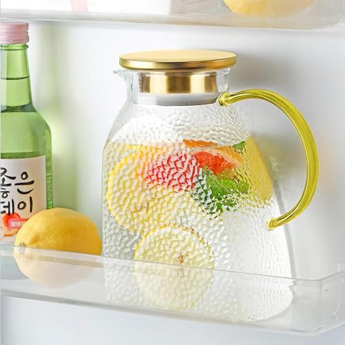 Truevaste Wasserkaraffe 1.8 Liter für Kühlschranktür, Glaskaraffe mit Deckel, Wasserkrug aus Hitzebeständigem Borosilikatglas, Wasser Karaffe für Wasser Saft Tee Getränke Milch Kaffee Wein