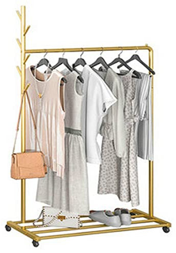 Faltbarer Kleiderständer mit Rädern, Metall-Kleiderständer, stabiler Kleiderbügel für Schlafzimmer, zusammenklappbarer Kleiderwagen, stilvolles Gold-Finish (60 cm)