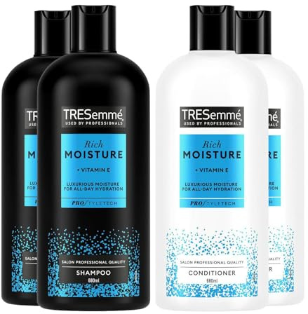 TRESemmé 2x Shampoo & 2x Conditioner Bundle 680ml Each | Rich Moisture Hair Care Set with Vitamins B, C & E | Hydrating, Nourishing & Smoothing Formula for Dry & Damaged Hair