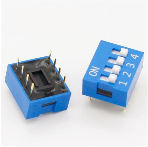 10 interruptores DIP de 2 filas, 8 pines, 4 posiciones, paso de 2,54 mm, color azul