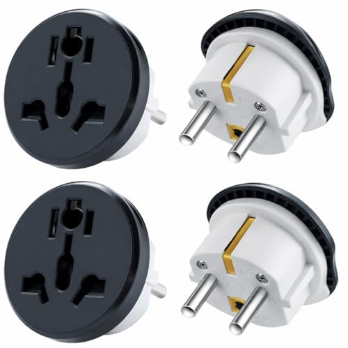 Set de 4 adaptador universal de viaje – adaptador UK a Francia, adaptador enchufe inglés a Francia, para Europa, China, EE. UU., Australia, Japón, con enchufe de 2 pines, Max 2500W, adaptador de viaje