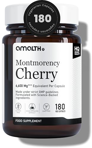 Amalth Montmorency Cherry Capsules 6600mg Equivalent – 180 Tart Cherry Capsules – Alternative to Tart Cherry Juice & Montmorency Cherry Juice – Vegan Friendly – Non-GMO & Gluten Free