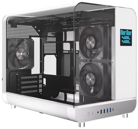 Powercool Aviator Gaming PC Case, Micro ATX Computer Case, 3 Fans, White | Dual Chamber mATX Case with Curved Tempered Glass, Upward Opening Panels, Fits Mini ITX Boards, 420mm GPUs, 360mm Radiator