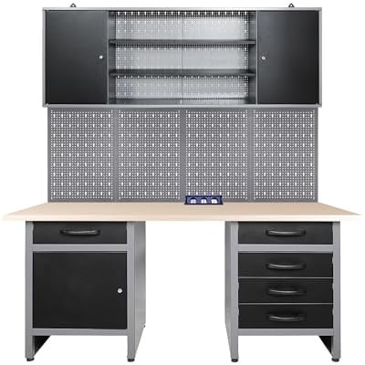 Ondis24 Werkstatteinrichtung 160 cm Werkbank Werkzeugschrank Lochwand Steckdose