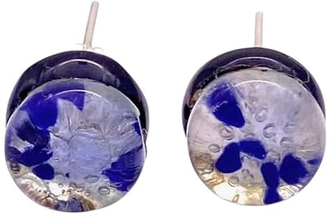 Muranoglas-Ohrringe, handgefertigte Glas-Ohrstecker, Glasohrringe, Muranoglas-Schmuck, versilberter Ohrstecker, zierlich, 0,8 cm/8 mm