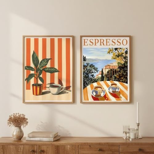 AQCQDQ 2 Stück Espresso Poster Set, Retro Kaffee Wandposter Italien, Bilder Aesthetic, für Schlafzimmer Wohnzimmer Küche, Ohne Rahmen (50x70 cm)