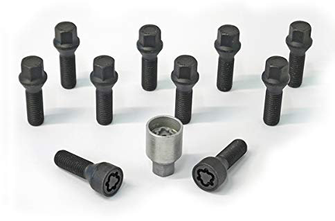 H&R Radschrauben Satz Kegelbund M14x1.50 - Länge 40mm - Schwarz - 10 Stück - inkl. Felgenschloss