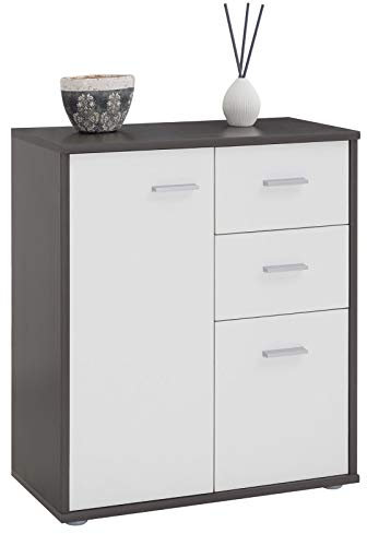 IDIMEX Buffet Salle à Manger Remy L 60 cm Coloris Gris et Blanc avec 2 Portes et 2 tiroirs bahut Bas Meuble de Rangement Style Moderne Commode vaisselier 60 x 70 x 30 cm