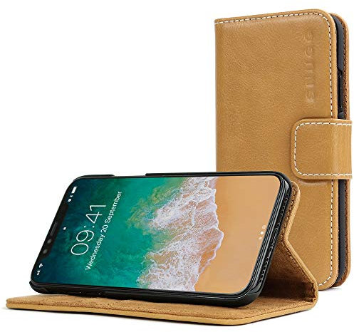 Snugg Schutzhülle für iPhone XS Max – Etui aus Leder mit Kartenschlitzen und Ständer – Legacy-Kollektion, Flipcase, Handyhülle in Kamelfarbe