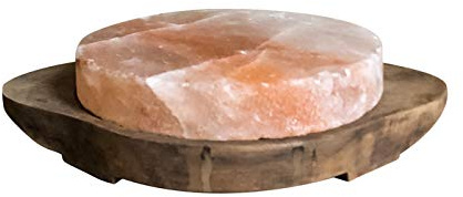 CBAM Round Himalayan Rose Salt Plate with Wooden Support Food Use Natural Cooking Plate 20cm
