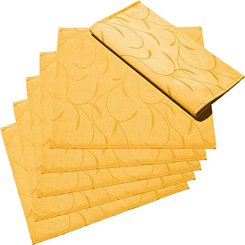 Erwin Müller Serviette, Stoffserviette 6er-Pack, Remscheid Mango Größe 40x40 cm - mit Fleckschutz ausgerüstet, Rankenmuster