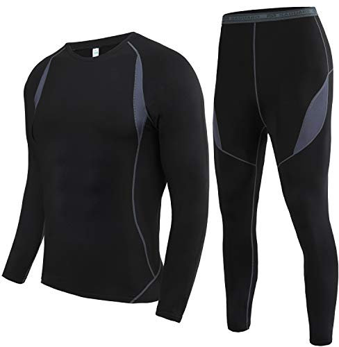 HAINES Thermounterwäsche Herren Winter Skiunterwäsche Warm Funktionsunterwäsche Atmungsaktiv Thermo Unterwäsche für Männer Schwarz,Gr.XL
