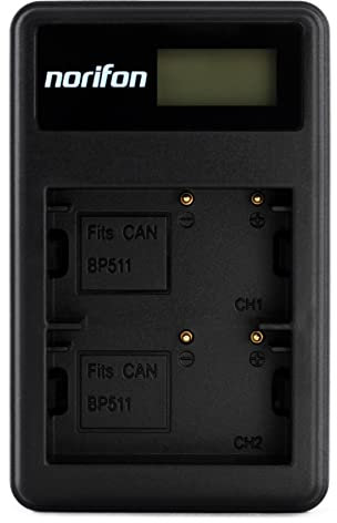 BP-511 Dual Channel LCD USB Charger for Canon EOS 10D, 20D, 30D, 40D, 50D, D60, MV630i, MV700, MV730i, Optura Pi, Xi, ZR10, ZR60, PowerShot G5 Camera and More