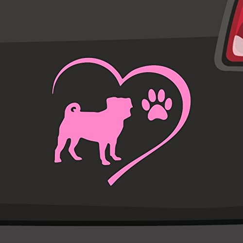 Herz mit Mops Aufkleber -6 Größen 21 Farben- Pfote Silhouette Familienhund Liebe