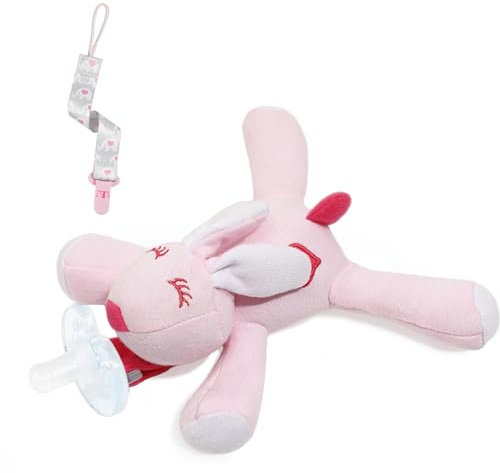 Zooawa Baby Schnuller, Schnullerhalter mit Abnehmbarem Plüsch Kuscheltier, Baby Stofftier Schnuller Spielzeug für Kleinkinder Jungen Mädchen 3-36 Monate Baby - Weiß Hase