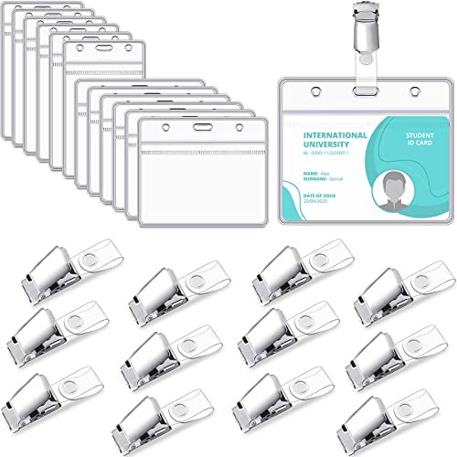 12 Set Krokodil Stil Abzeichen Clip Ausweis Clips Metall Krokodil Klemme Transparent PVC Kartenhalter Kunststoff Ausweishüllen Clip für Kreditkarte Mitgliedskarte Führerschein Horizontal