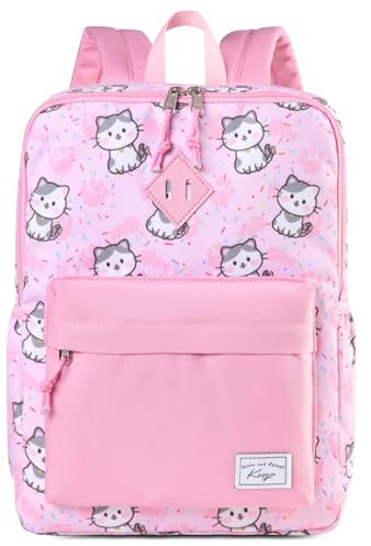 Kasgo Kinderrucksack, Niedlich Rucksack Mädchen Jungen 6-8 Jährigen Schulrucksack Mit Brustgur Wasserabweisend Große Kapazität Din A4 Kindergartentasche Kätzchen