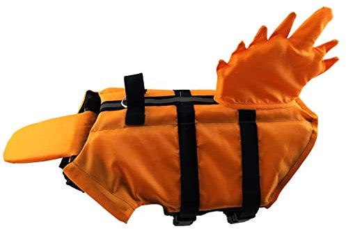 Foern Giubbotto Salvagente per Cani con Dorso a Pinna, Giubbotto di Salvataggio per Cani Regolabile con Maniglia di Salvataggio, Salvagente per Cani di Piccola e Media Taglia,Orange,XS