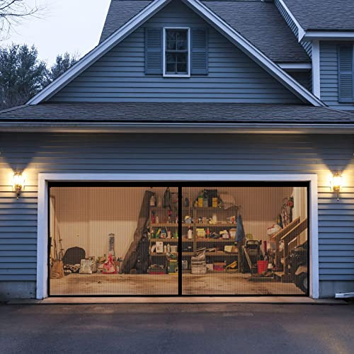 YQYAZL Moustiquaire de porte de garage pour 2 voitures - 3 x 2 m - Mains libres - Filet rétractable pour porte de garage - Pour animaux indésirables