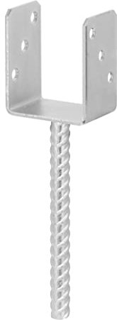 ADGO Poteau de maçonnerie fixe fixation béton, base de maçonnerie, ancrage avec barre, barre nervurée, barre en U en acier galvanisé argenté (100 mm)