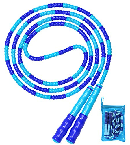 Corde à sauter bleue à longueur réglable sans enchevêtrement, corde à sauter souple perlée, corde à sauter fitness pour enfants, homme et femme, perte de poids de 2,5 m