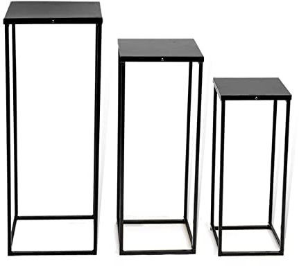 Lot de 3 Supports pour Plantes sur Pied en Métal, Table d'Appoint Gigogne, Porte-fleurs Carré Haut, Support pour Pot de Fleurs d'Angle Noir, Décor à Plusieurs Niveaux, Support Décoratif Moderne