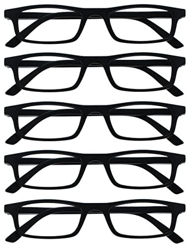 OPULIZE Ted Lesebrille, 5 Stück, schmal, leichter Rahmen, für Herren und Damen, kratzfest, Federscharniere, RRRRR17, mattes schwarz