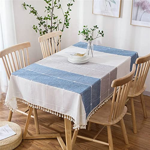 EHOMERY Tischdecken Essen Oilcloth Table Cloth Einfacher Streifen-Plaid-Stil Tischdecke Beschichtet Abwischbar Table Cloth and Napkins Blau Weiß Grau Tischschutz Dekoration 110X110Cm