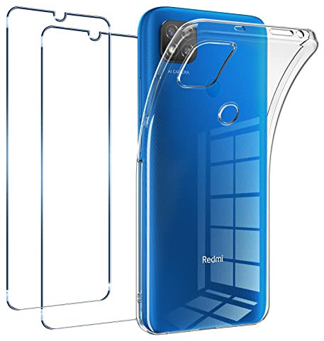 Vauki Funda para Xiaomi Redmi 10A/Redmi 9C/Redmi 9C NFC con 2 Protector de Pantalla,Carcasa Silicona Transparente Suave y Cristal Templado,Ultra Fina TPU Antigolpes Case Cover para Redmi 9C 6.53