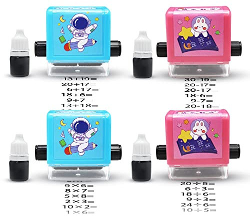 OneNine 4 Stück Roller Digitaler Lehrstempel, Mathe Roller Stempel, 1-100 Lehrerbedarf Lehrerstempel Rechenrolle, Reusable Computational Additions Subtraktions Division Rollenstempel