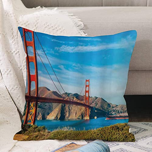 Kissenbezug 45x45 cm,Golden Gate San Francisco USA klarer Sommerhimmel sonniger Tag Meer St,Outdoor Kissen Kissenbezüge Kissenhülle Sofa Kissen dekokissen Zierkissen für Wohnzimmer Garten deko draußen