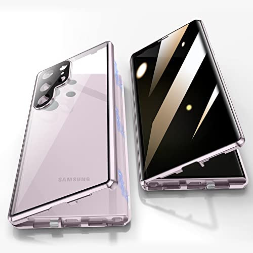 Jonwelsy Anti Peeping Hülle für Samsung Galaxy S23 Ultra, 360 Grad Schutz Case, Privatsphäre Gehärtetes Glas Anti-Spähen Cover, Stark Magnetische Adsorption Metallrahmen Handyhülle (Violett)