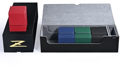 HSYKING Deck Box 5-in-1, große Kartendeck-Box mit Würfelablage, passend für 1000+ Karten für Commander, TCG, CCG, PU-Leder, starker Magnet-Kartenhalter, Aufbewahrung (schwarzes Set)