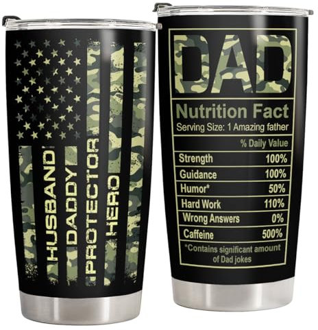 34HD Camouflage Dad Tumbler 20oz with Lid Stainless Steel, Husband Daddy Protector Insulated Travel Mug, Camo Army Veteran Papa for Father's Day - Birthday Gifts for Men & Husband