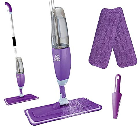 ARSUK Mopas de Limpieza Suelos con Pulverizador, Mopa Fregona para Suelos con Botellas Recargables de 600ml y 2 Almohadillas de Repuesto – para el Cocina, Azulejos, Madera Dura, Laminados