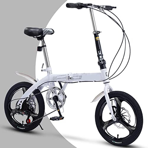 Dxcaicc Klapprad Faltbares Fahrrad mit 16 Zoll Hochwertiger Carbonstahlrahmen Einfaches Falten, mit 6 Gängen Erwachsenen-Portable-Fahrrad Stadtfahrrad,Weiß