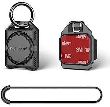 PROfezzion Étui Coques de Protection Sécurisées pour AirTag avec Porte-clés | Sangle à Boucle et Support Adhésif 3M pour Porte-clés, Collier de Chien, Sac, Vélo et Plus Encore, étanche IPX8 (Noir)