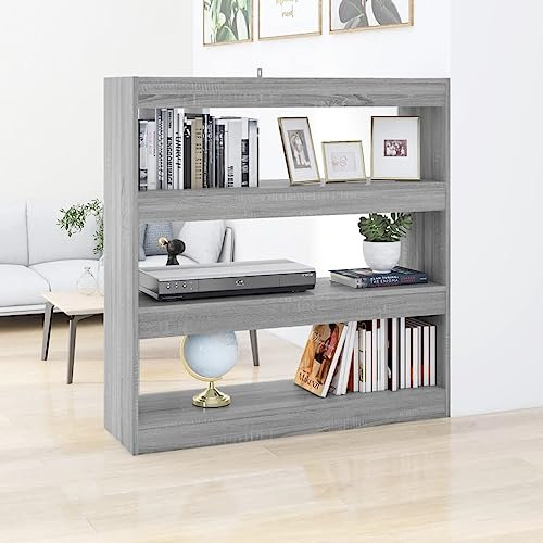 Annlera Bücherregal/Raumteiler Grau Sonoma 100x30x103 cm Stufenregal Bücherregal Holz Büro-bücherregale Wohnzimmer Regal Vielseitiges Regal Schlafzimmer Eleganten & Klassischen Design